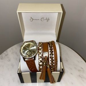 NWT- Jessica Carlyle Chestnut Tan Watch & Bracelet Set